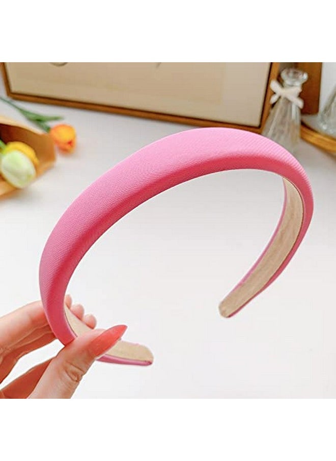 YALLNASL Chunky Padded Headbands Puffy Hairband For Women Sponge Wide Head Band Non Slip Satin Hair Bands For Womens Pink Comfort Hair Accessories Puffy Soft Headband For Women Girls  - Image 3