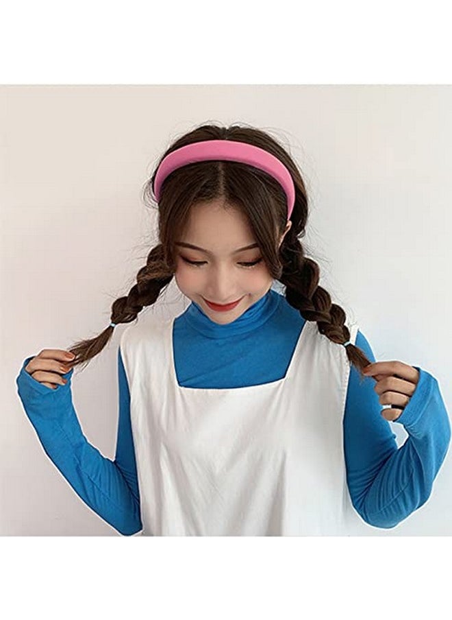 YALLNASL Chunky Padded Headbands Puffy Hairband For Women Sponge Wide Head Band Non Slip Satin Hair Bands For Womens Pink Comfort Hair Accessories Puffy Soft Headband For Women Girls  - Image 2