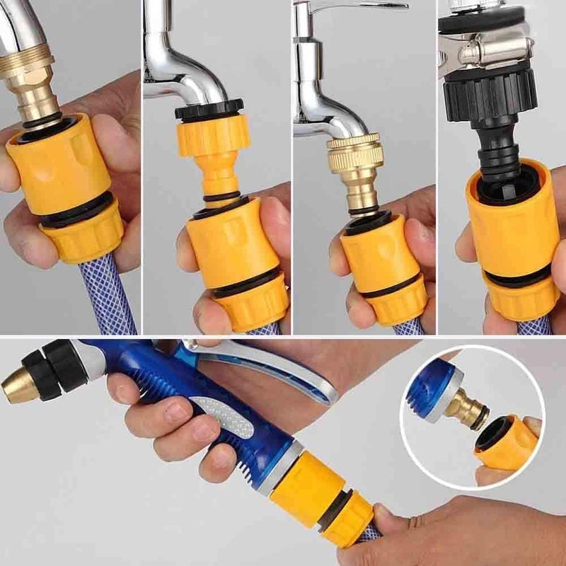 Khazna Garden Hose Fitting Set, 1 Nozzle, 5 End Quick Connector,Hose Waterstop Connector,2 Double Male Snap Connector,2 Hose Tap Connector 1/2 Inch and 3/4 Inch Size 2-in-1 - Image 4