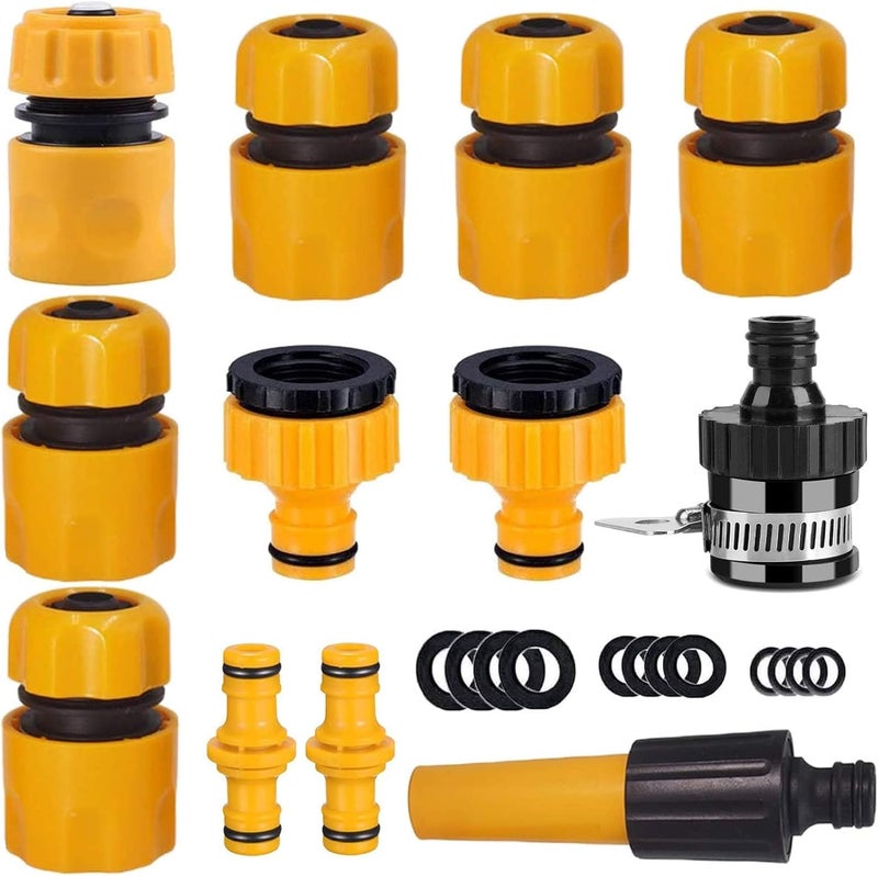 Khazna Garden Hose Fitting Set, 1 Nozzle, 5 End Quick Connector,Hose Waterstop Connector,2 Double Male Snap Connector,2 Hose Tap Connector 1/2 Inch and 3/4 Inch Size 2-in-1 - Image 1