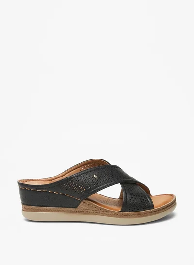 لو كونفورت Women's Textured Cross Strap Slip-On Flatform Sandals
