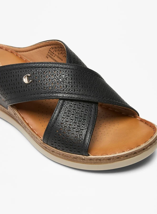 لو كونفورت Women's Textured Cross Strap Slip-On Flatform Sandals
