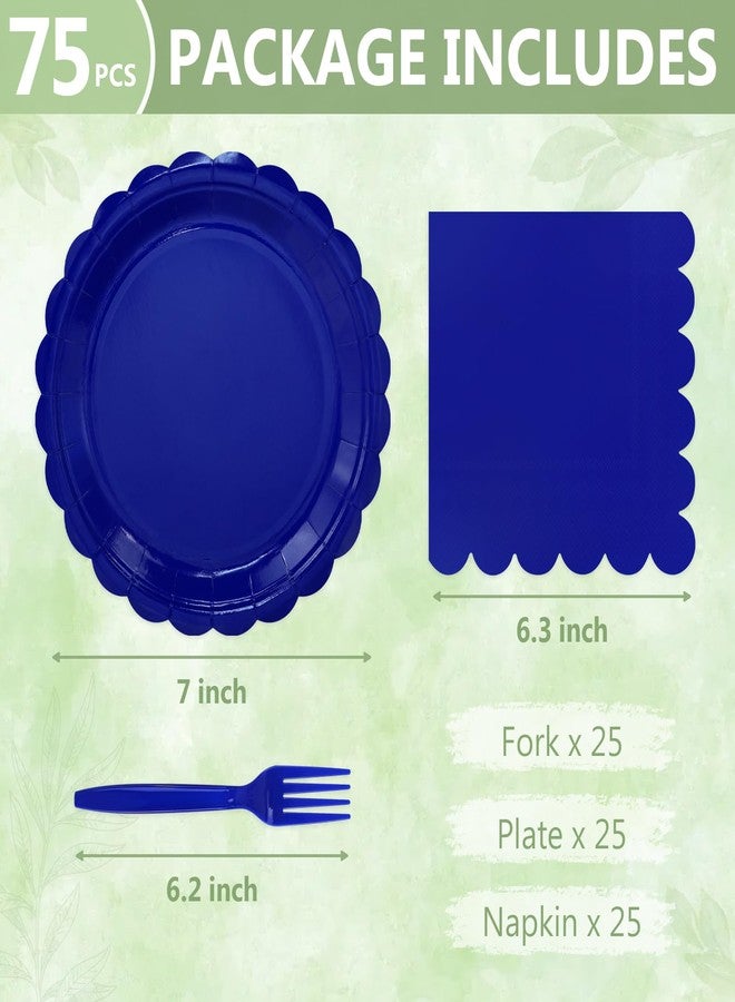 Mulbozy 75 Royal Blue Plates and Napkins Disposable Set Includes Dessert Cake Scalloped Plates, Cocktail Napkins, Forks for for Holiday Party Supplies - Image 2