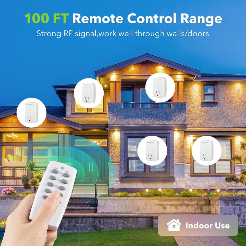 BN-LINK Mini Wireless Remote Control Outlet Switch Power Plug in for Household Appliances, Wireless Remote Light Switch, LED Light Bulbs, White (2 Remotes + 5 Outlets) 1250W/10A - Image 3