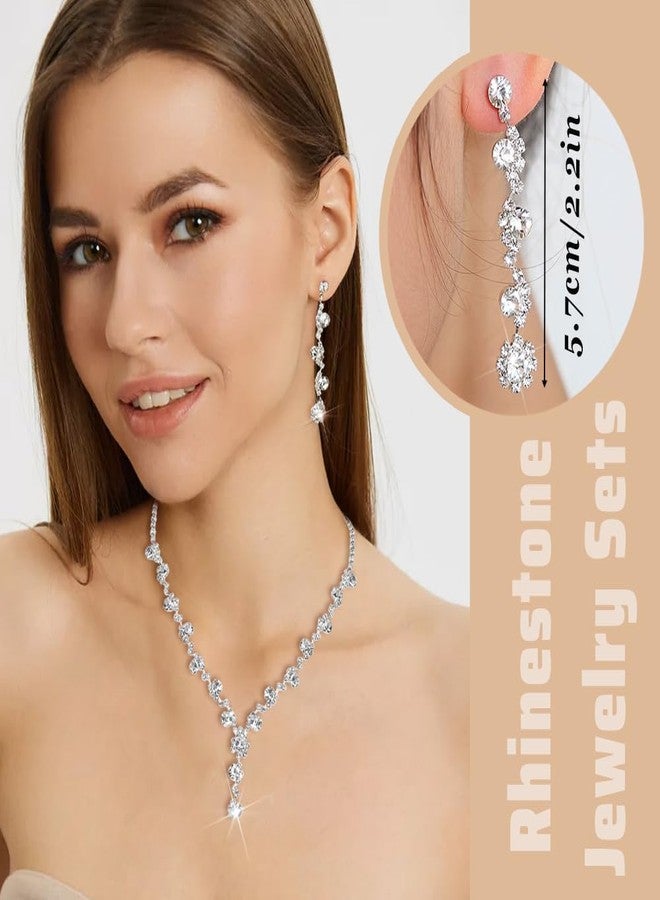 EIELO Purse Rhinestone Bridal Jewelry Sets for Women Clutch Purse Flower Necklace Earrings Bracelet Jewelry Sets for Wedding Bridal Bridesmaid Gifts Evening Party Prom Jewelry Set - Image 5