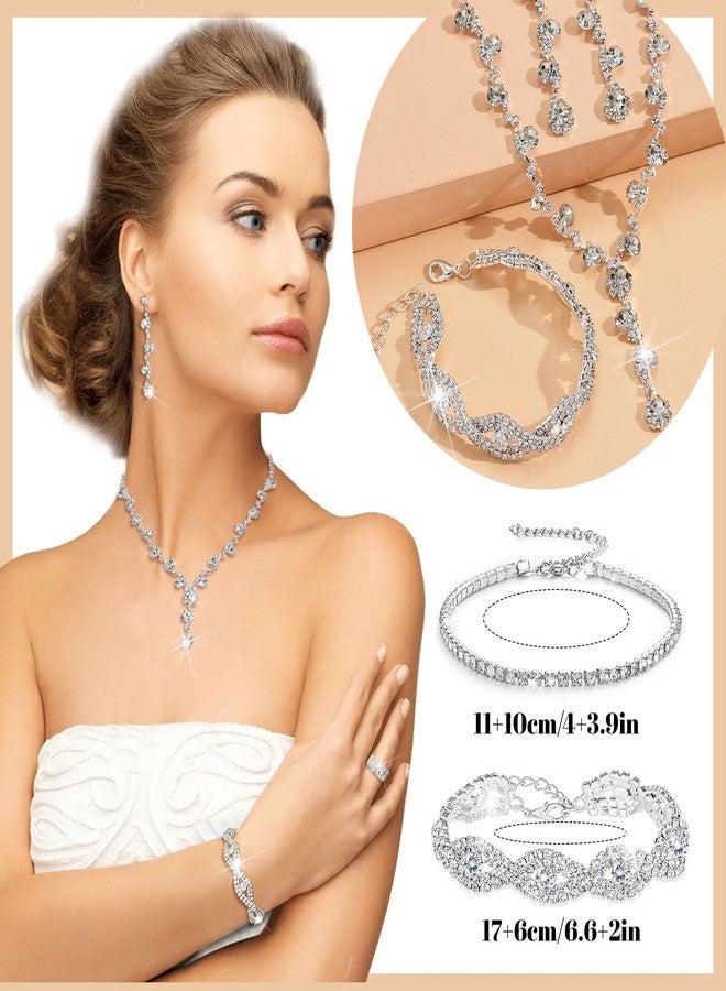 EIELO Purse Rhinestone Bridal Jewelry Sets for Women Clutch Purse Flower Necklace Earrings Bracelet Jewelry Sets for Wedding Bridal Bridesmaid Gifts Evening Party Prom Jewelry Set - Image 3