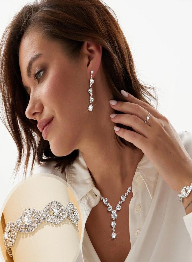 EIELO Purse Rhinestone Bridal Jewelry Sets for Women Clutch Purse Flower Necklace Earrings Bracelet Jewelry Sets for Wedding Bridal Bridesmaid Gifts Evening Party Prom Jewelry Set - Image 4