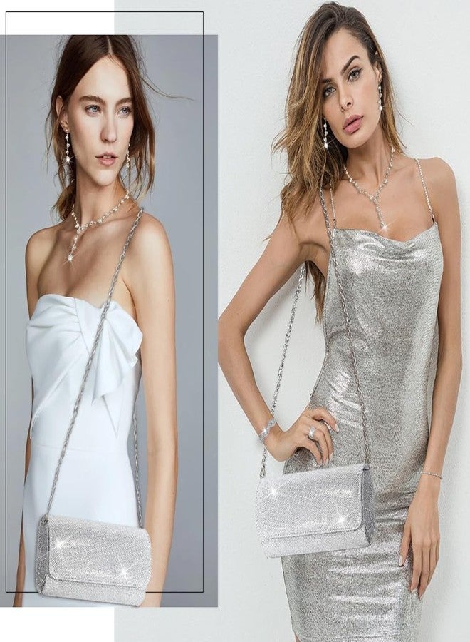 EIELO Purse Rhinestone Bridal Jewelry Sets for Women Clutch Purse Flower Necklace Earrings Bracelet Jewelry Sets for Wedding Bridal Bridesmaid Gifts Evening Party Prom Jewelry Set - Image 2