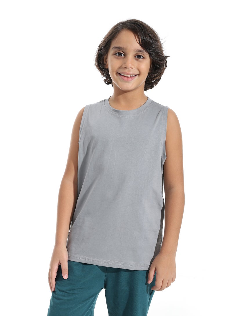 Andora Cut Sleeves Loose Fit Basic T-Shirt_Ash Grey - Image 1