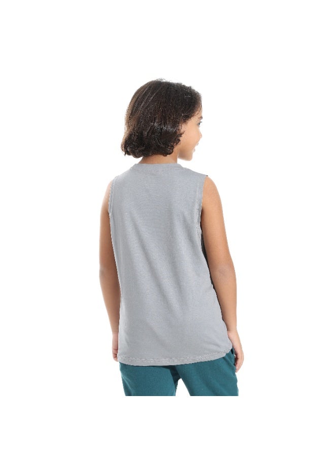 Andora Cut Sleeves Loose Fit Basic T-Shirt_Ash Grey - Image 2
