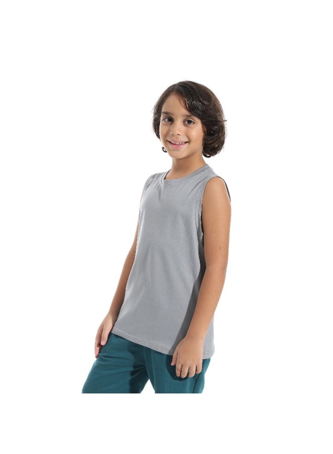Andora Cut Sleeves Loose Fit Basic T-Shirt_Ash Grey - Image 5