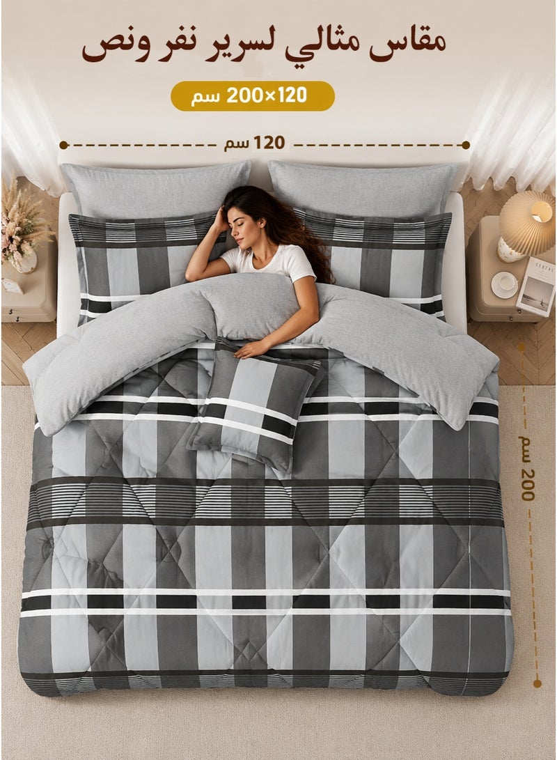 Miral Luxury Reversible Summer Twin Bed Comforter Set | 5 Pieces | Premium Quilted Comforter 230×170 cm | Deep Fitted Sheet 120×200+30 cm | Modern Elegant Design - Image 3