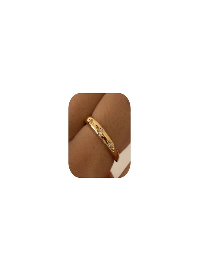 Jacruces Chunky Gold Rings for Women Non Tarnish Dainty star ring 14k Gold Plated Stainless Steel Waterproof Ring Cubic Zirconia Statement Promise Wedding Bands Pinky Rings, 9, Metal, Cubic Zirconia - Image 2