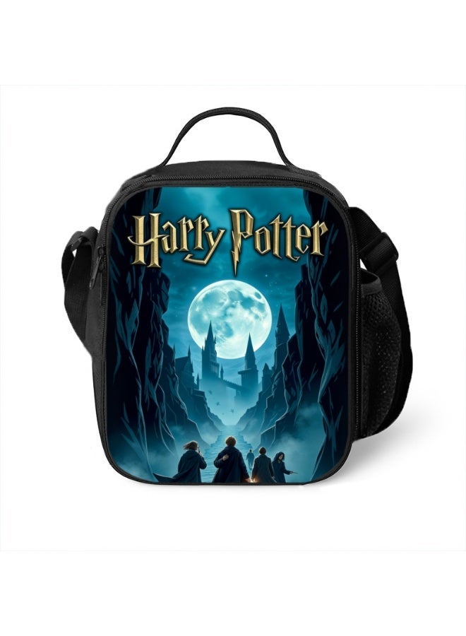 Harry Potter Print Lunch Bag Adjustable Shoulder Strap Handheld & Crossbody Thermal Tote for School Picnic Daily Use - Image 1