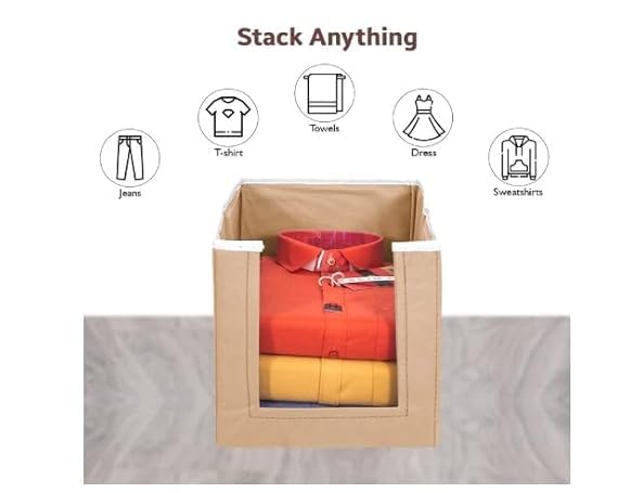 Non Woven Shirt Stacker Closet Organizer Shirts And Clothing Stacker/Cloth Storage Foldable Wardrobe/Closet Organizer/Garment Cover For Wardrobe Organize (pack of 1, Beige)  - Image 2