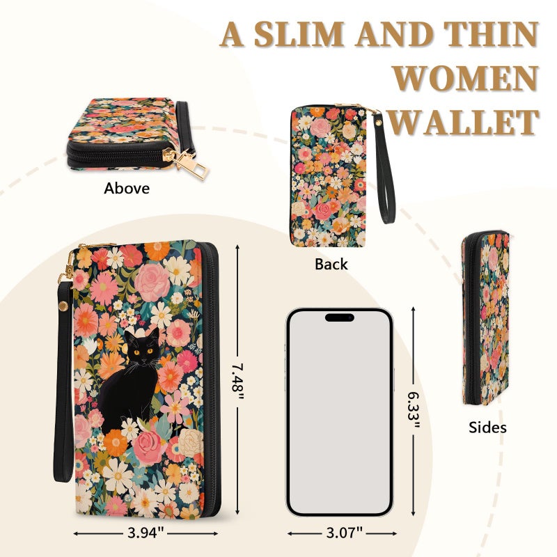 Vorruil Cat Women Wallet, Black Cat RFID Blocking Credit Card Holder Wallet for Women Wristlet, Cute Ladies Purse with Zip Around Phone Holder, Large Capacity Wallets Hand Strap, Women's Clutch Organizer - Image 2