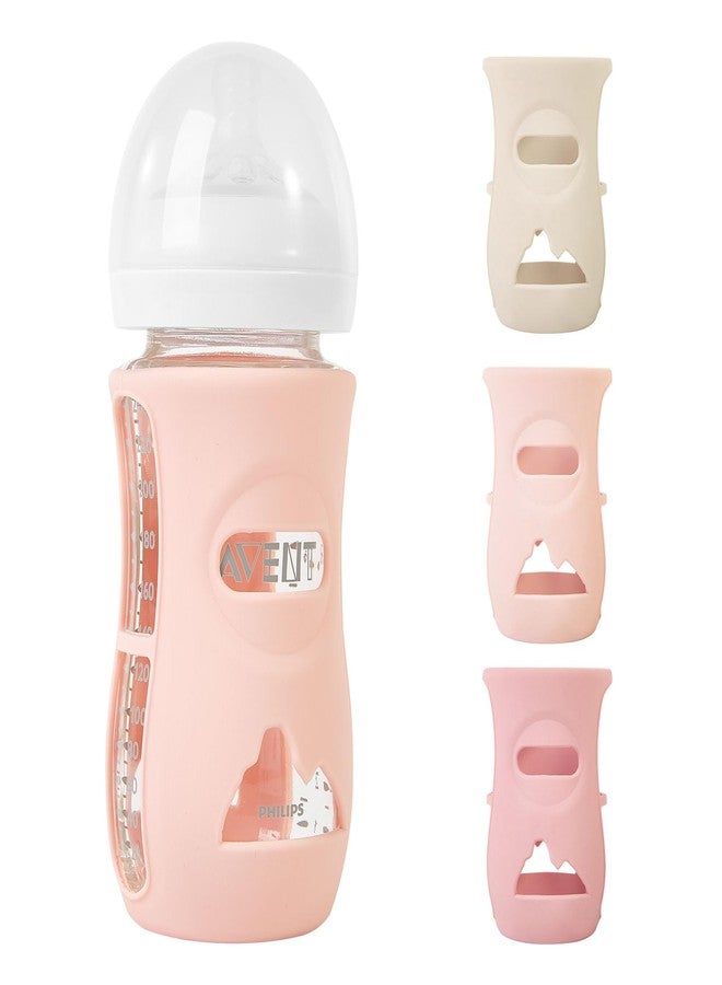 MINMUNJIU 3 Pack Silicone Sleeves for Philips Avent Natural Glass Baby Bottles, Anti Breakage Bottle Holder with Handle for Baby Girls, Compatible with Philips Avent Glass Natural Baby Bottle, 8oz