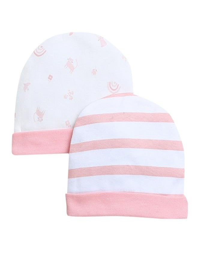 BUMZEE قبعة دائرية للأطفال الرضع من بامزي باللونين الخوخي والأبيض، عبوة من قطعتين، العمر من 3 إلى 6 أشهر (Peb9314C-pch.wht) - Image 1
