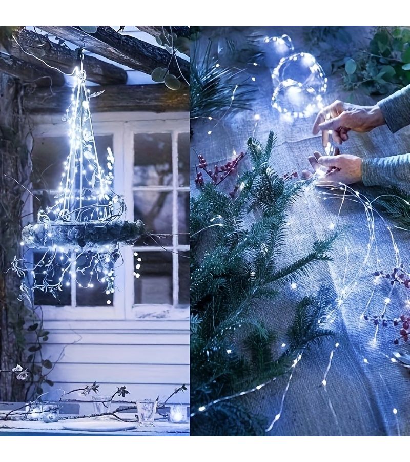 Solar Powered Rattan String Lights 3M 300LED Warm Color 8 Modes IP54 For Outdoor Garden Patio Yard Tree Fence Decoration - Image 4