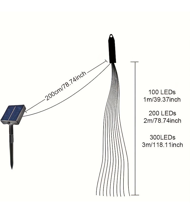 Solar Powered Rattan String Lights 3M 300LED Warm Color 8 Modes IP54 For Outdoor Garden Patio Yard Tree Fence Decoration - Image 3