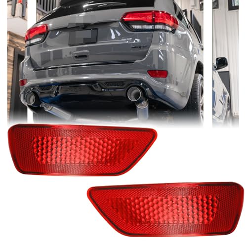 GSOWO 2 Pcs Rear Bumper Reflector Light Covers for Jeep Grand Cherokee 20112021 Compass 20112017 Dodge Journey 20112017 Red Lens Left Right Fog Brake Tail Lights 57010720AC 57010721AC - Image 1
