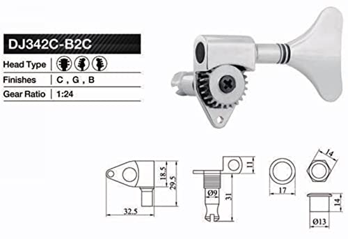 KAYNES 1:24 Ratio Electric Bass Guitar Machine Heads Tuners Guitar Tuning Key Pegs Open Gear Replacement for Jazz Precision (4 for Left, Black) - Image 2