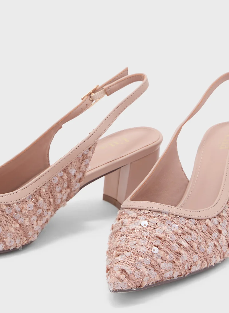 Ella Limited Edition Sequined Block Heel Sling Back Pump