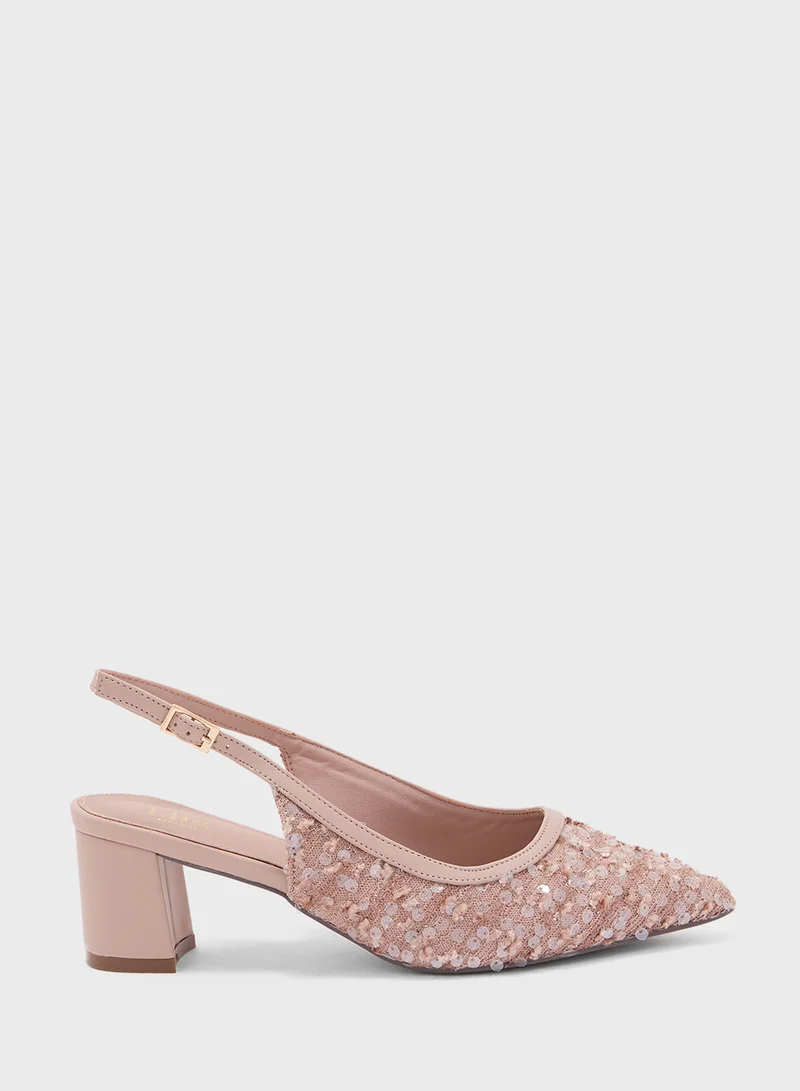 Ella Limited Edition Sequined Block Heel Sling Back Pump