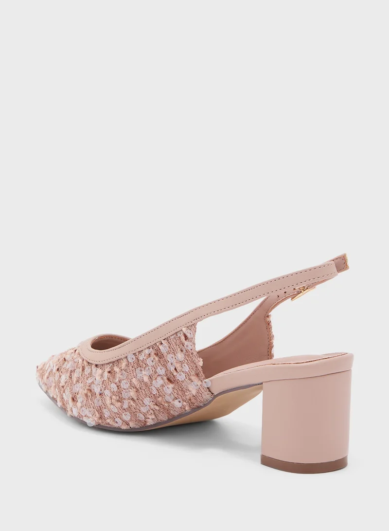 Ella Limited Edition Sequined Block Heel Sling Back Pump