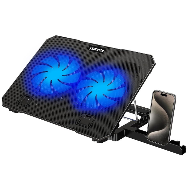 Laptop Cooling Pad with 6 Hexa Cooling Fans, Adjustable Speed Control, RGB LED Lighting, Built-in USB Ports, Detachable Mobile Holder, Ergonomic 5-Step Retractable Stand Laptops (Black)