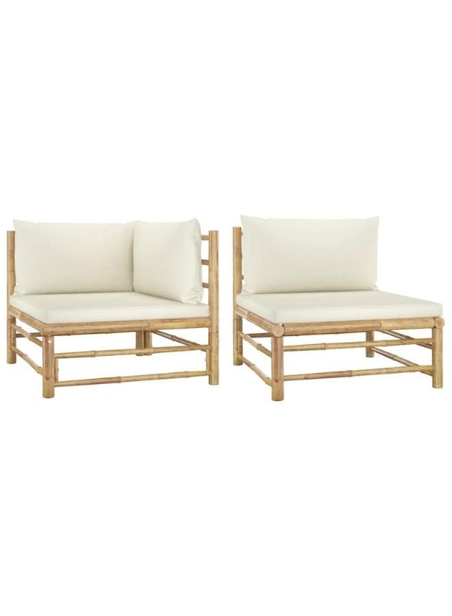 vidaxl vidaXL 2 Piece Garden Lounge Set with Cream White Cushions Bamboo  - Image 1