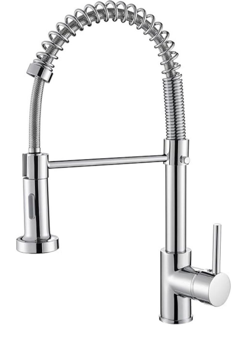 Kitchen Sink Mixer Tap | Spring Kitchen | Faucet with Pull Down Sprayer | 2 Spray Modes | High Arc Single Handle Lever | Kitchen Tap (Chrome) - Image 1