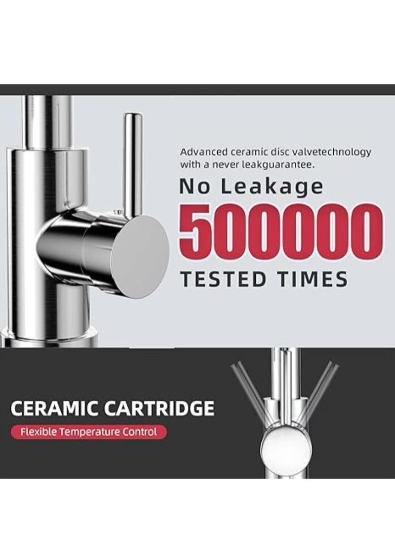 Kitchen Sink Mixer Tap | Spring Kitchen | Faucet with Pull Down Sprayer | 2 Spray Modes | High Arc Single Handle Lever | Kitchen Tap (Chrome) - Image 5