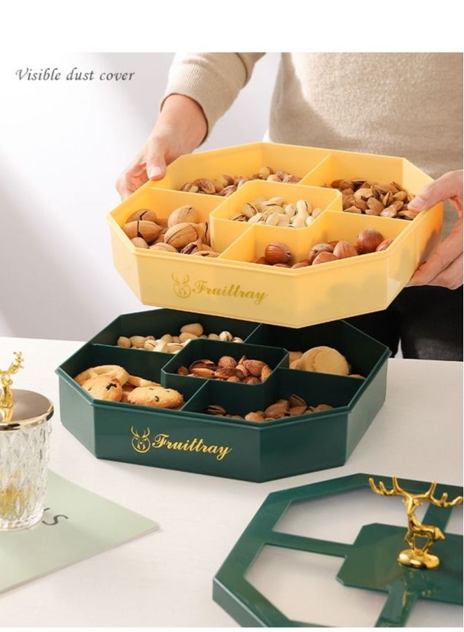 DARIYAH 2-Layer Decorative Fancy Elf Food Grade Anti-fade 5- Grid Divided Seeds Candy Dried Nuts Melon Snack Fruit Tray With Dust Cover XQ-002B - Image 2
