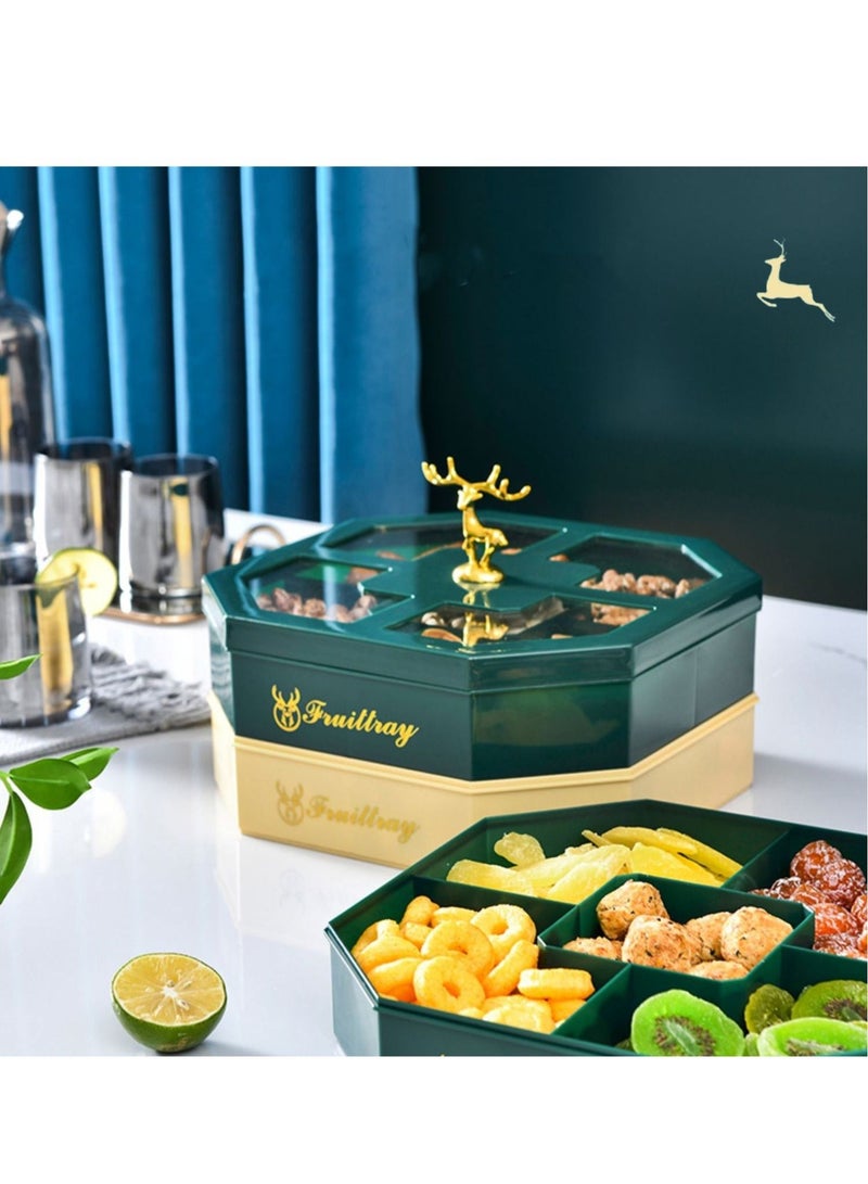 DARIYAH 2-Layer Decorative Fancy Elf Food Grade Anti-fade 5- Grid Divided Seeds Candy Dried Nuts Melon Snack Fruit Tray With Dust Cover XQ-002B - Image 1