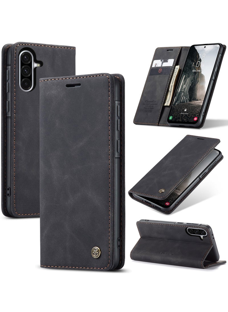 كيس مي جراب موبايل من الجلد الصناعي الفاخر  013 وحامل للكروت و البطاقات متوافق مع Samsung Galaxy A56 (اسود ) - Image 1