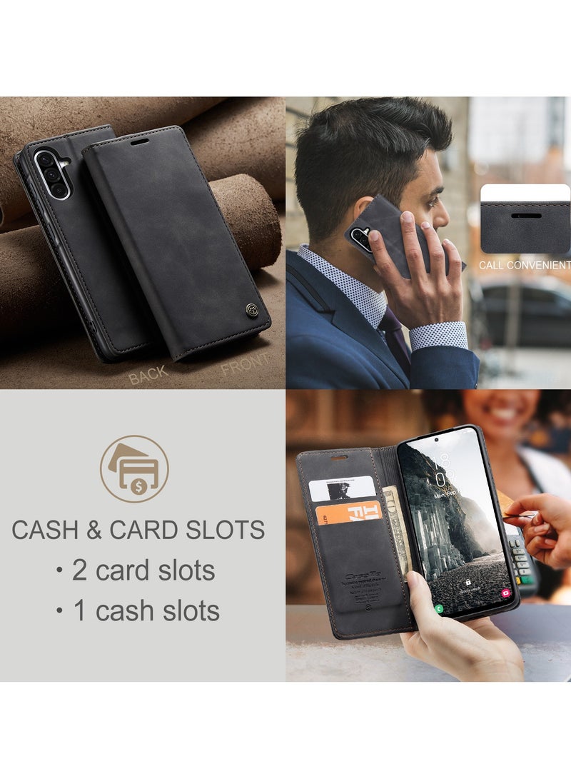 كيس مي جراب موبايل من الجلد الصناعي الفاخر  013 وحامل للكروت و البطاقات متوافق مع Samsung Galaxy A56 (اسود ) - Image 4