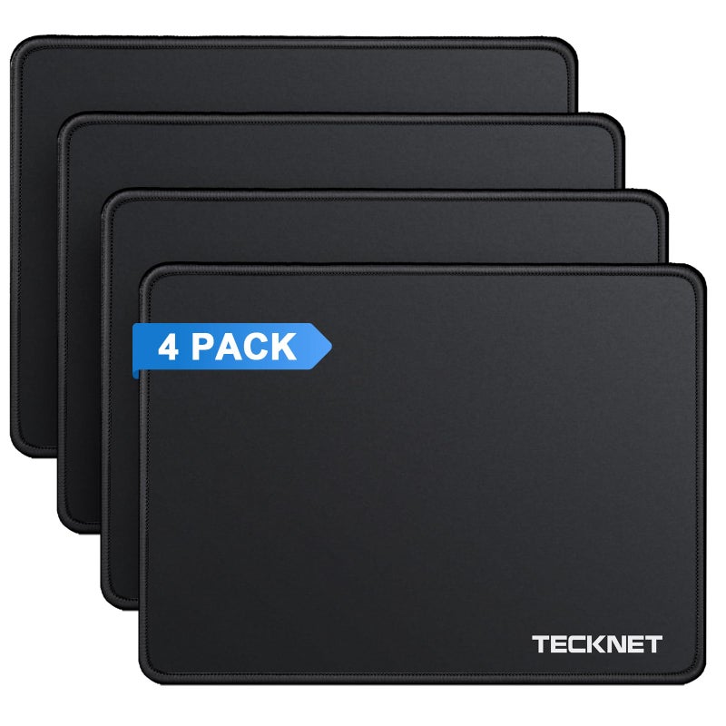 TECKNET وسادة ماوس TECKNET 4 عبوة مع خياطة مضادة للتآكل، سطح مقاوم للماء وقاعدة مطاطية غير قابلة للانزلاق مع حواف مخيطة وسادة ماوس للألعاب للكمبيوتر المحمول، متوافقة مع الفأرات الليزرية والبصرية - أسود - Image 1