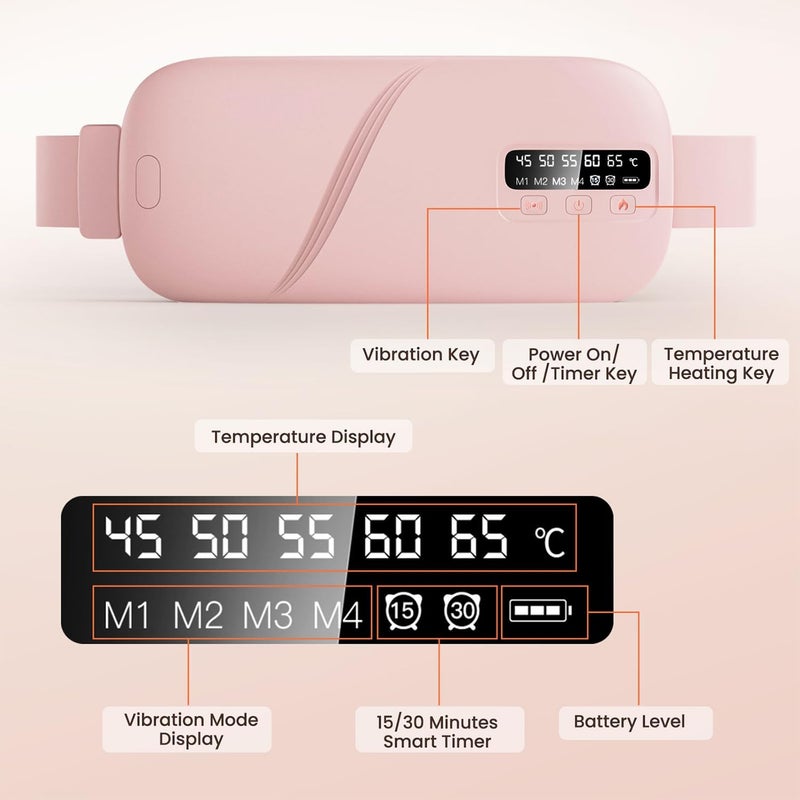 Period Heating Pad, DMG Cordless Electric Heating Belt, Rapid Heating Pad with 5 Heating Levels and 4 Vibrating Massage Modes,Back or Belly Pain Relief for Women for Girls and Women(B) - Image 4