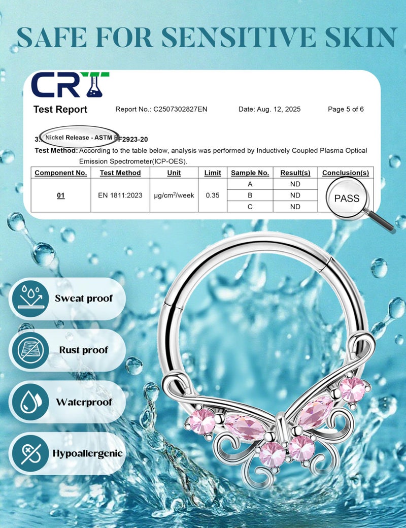 Drperfect 8Pcs Nose Rings Hoops for Women, 316L Surgical Steel Septum Clicker Rings Hinged CZ Silver Nose Ring Hoop 16G Eyebrow Lip Cartilage Tragus Rook Helix Conch Daith Piercing Jewelry 8mm Pink - Image 5