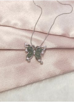 Jade Butterfly Necklace Handcrafted Jade Necklace Silver-Plated Butterfly Necklace