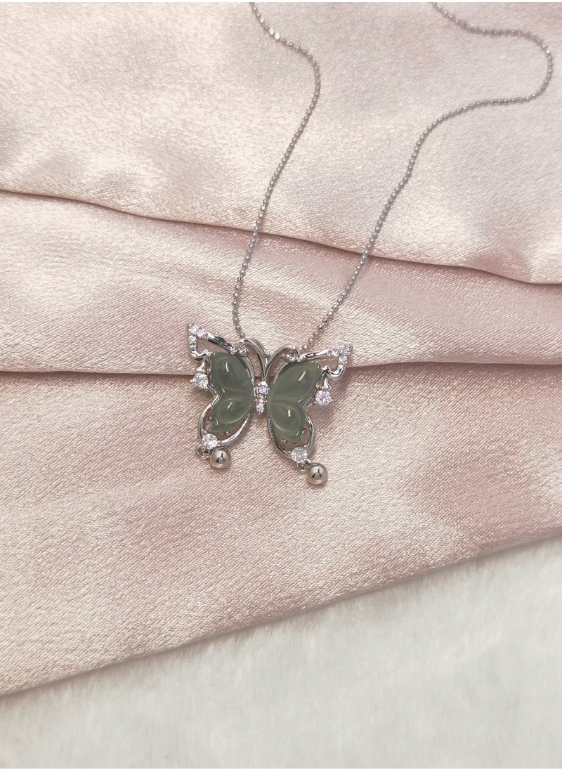 Generic - Jade Butterfly Necklace Handcrafted Jade Necklace Silver-Plated Butterfly Necklace - Image 1