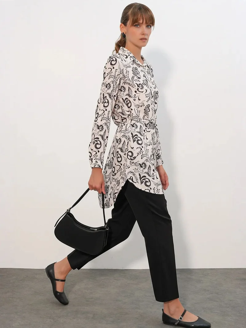Big Dart BDART Floral Viscose Crepe Belted Long Shirt
