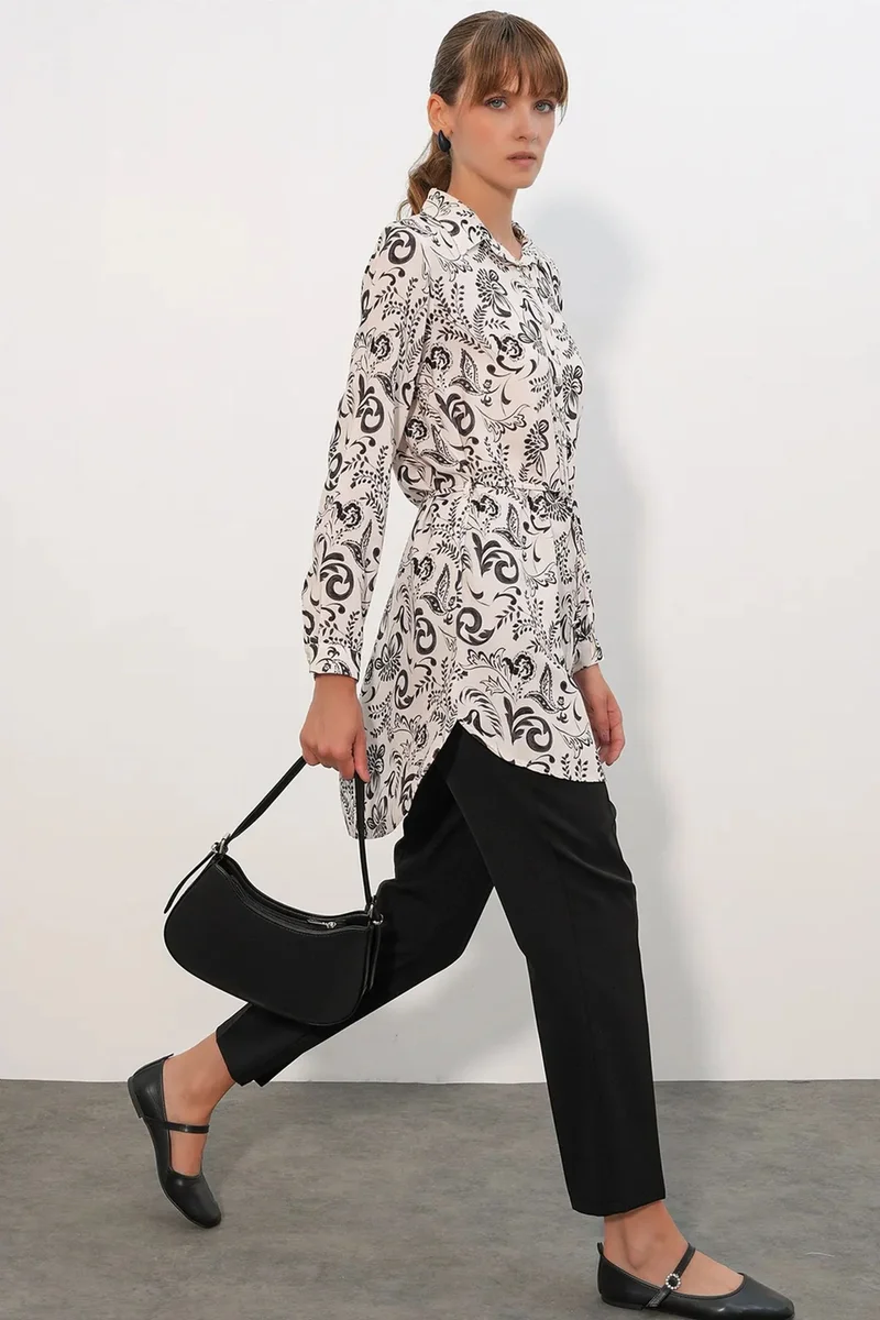 Big Dart BDART Floral Viscose Crepe Belted Long Shirt