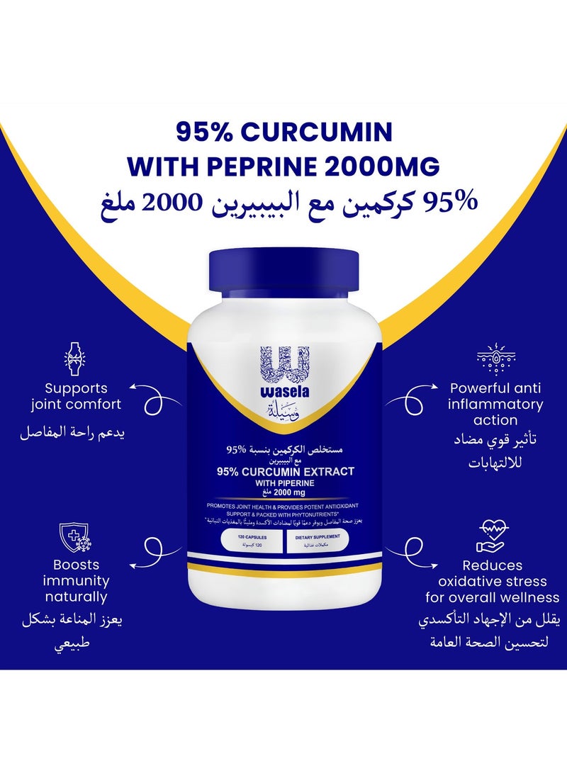 وسيلة  مكمل الكركمين مع 95% من الكركمينويدات بتركيز 2000 ملغ مع البيبيرين - 120 كبسولة نباتية. - Image 4