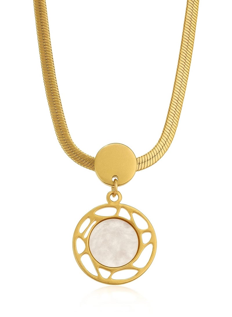 FLUFFY Women’s Necklace Circular Pendant Shell Stone - Elegant - Image 3