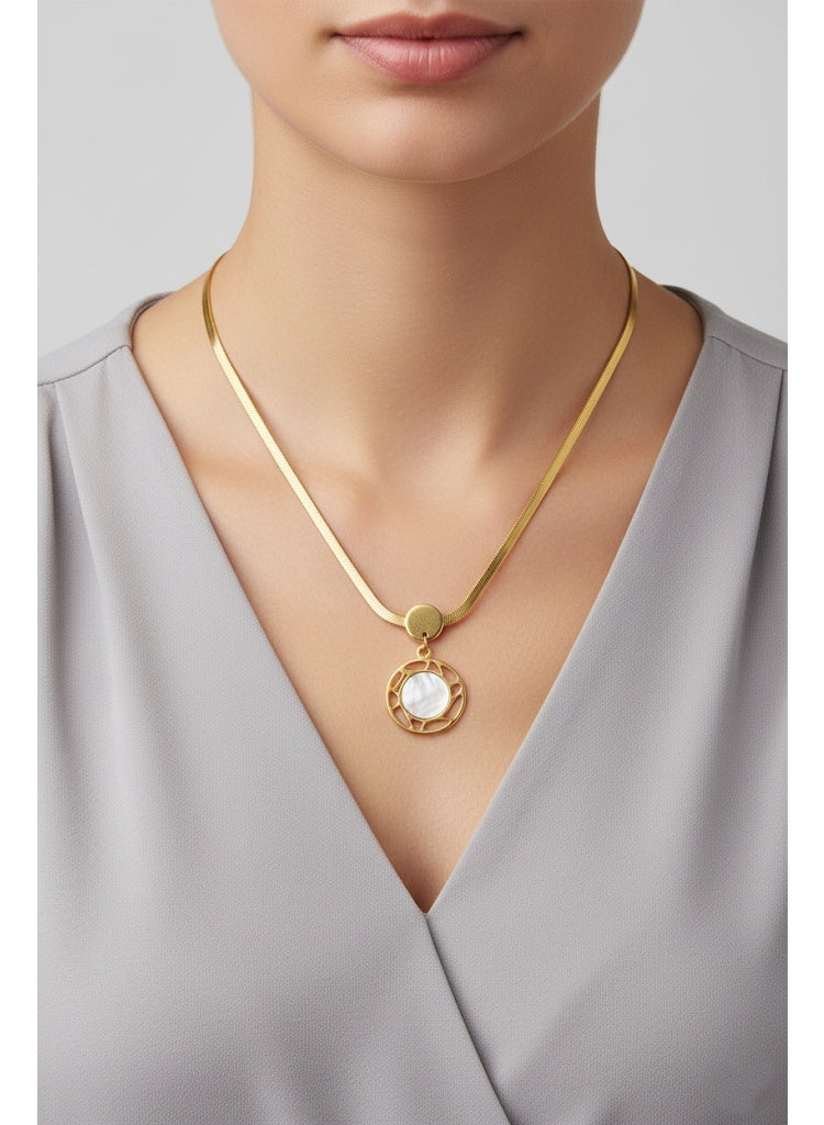 FLUFFY Women’s Necklace Circular Pendant Shell Stone - Elegant - Image 2