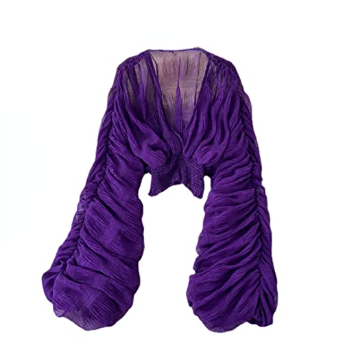 XPONNI Bell Sleeve Tops for Women Dressy Tops for Evening Wear Lace Blouses for Women (Purple,One Size,One Size) - Image 1
