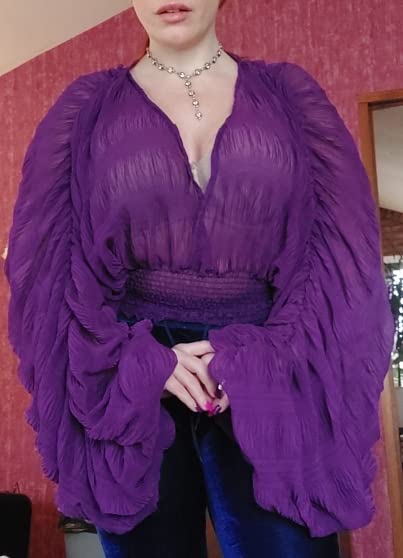 XPONNI Bell Sleeve Tops for Women Dressy Tops for Evening Wear Lace Blouses for Women (Purple,One Size,One Size) - Image 2