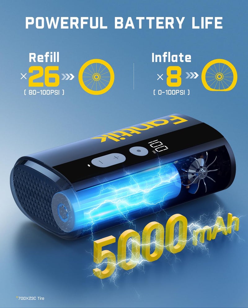 Fanttik مضخة إطارات دراجة فانتك X9 إيس ميني، مضخة دراجة سريعة التضخيم 32 ثانية مع مقياس، مضخة هواء كهربائية 150 PSI مع صمام بريستا وشرايدر، مناسبة للدراجات الهوائية، دراجات الجبال، الدراجات الكهربائية، الدراجات المدينة - Image 3